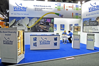 ViaLite's stand at IBC 2016 showing a Long Distance Link system, the Satcom6 enclosure and more